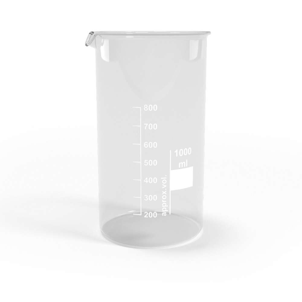 Colloimed Becherglas 1000ml hohe Form  für die Kolloidherstellung Durchmesser 95 mm Höhe 180 mm aus Borosilikatglas 3.3 - Weiß graduiert, mit Ausguss und Bürdelrand