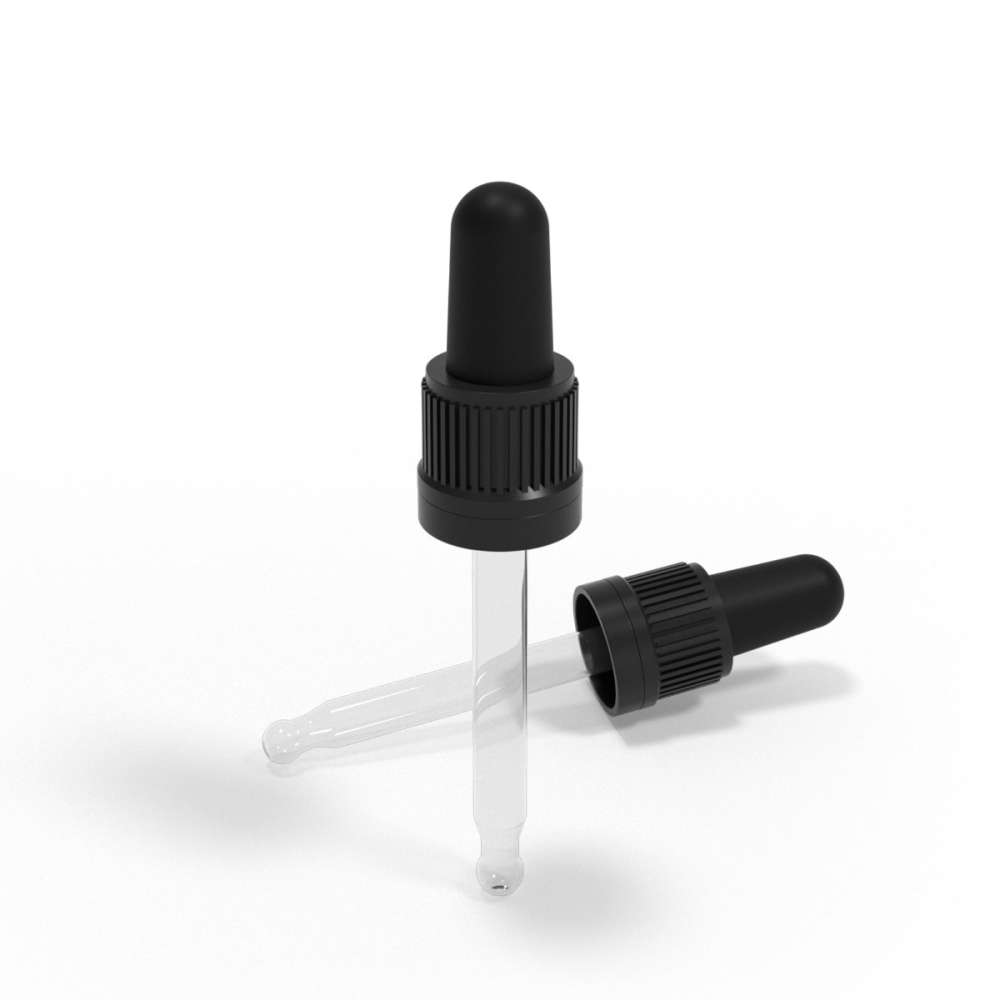 Pipettmontur DIN18 schwarz mit Dichteinlage für 30ml, Braunglasflasche, Tropfflasche, Kolloidpumpe