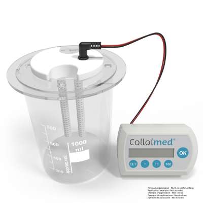 Erhöhen sie Herstellungskapazität für Ihren CM2000 Kolloidgenerator mit dem Colloimed Adapterring für XXL Elektroden im Durchmesser130 mm Beispielbild mit Elektrolysegerät und Si Elektroden