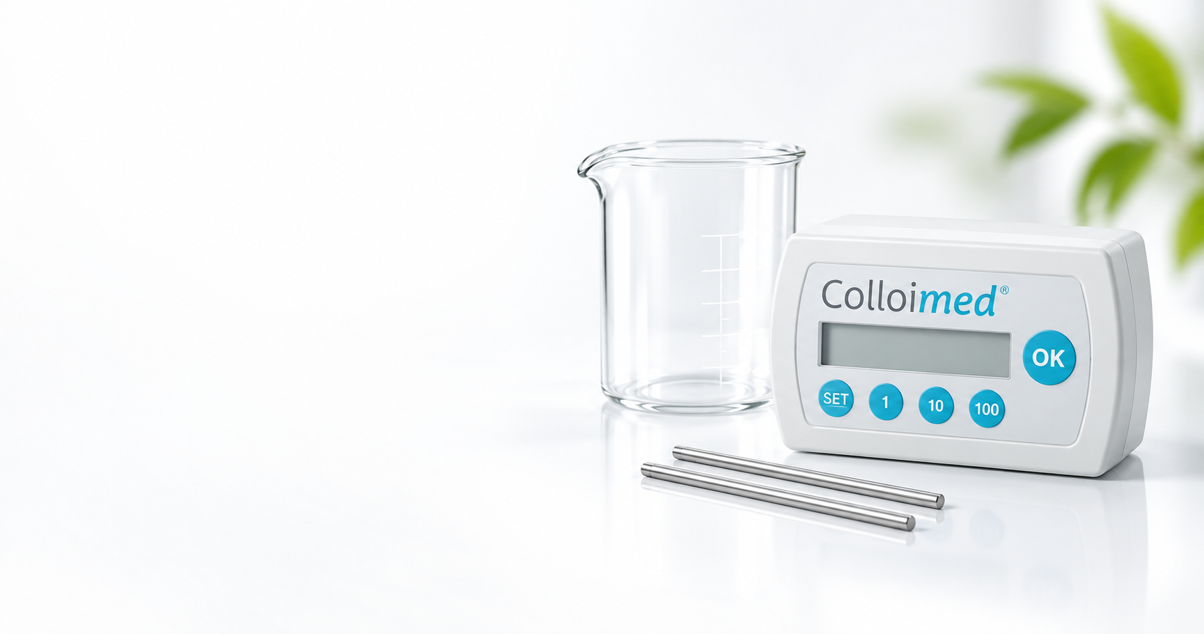 Colloimed CM2000 mit Becherglas und Silberelektroden
