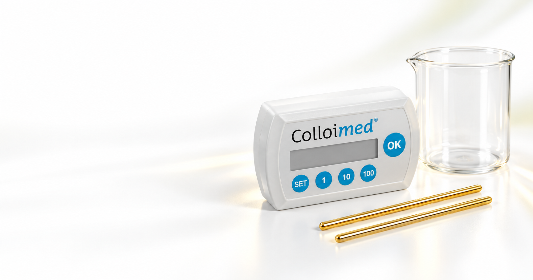 Colloimed CM2000 mit Becherglas und Goldelektroden
