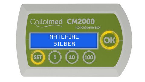 CM2000 Display bei der Auswahl des Materials Silber