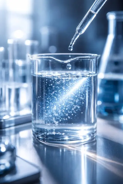 Hochwertige Laboraufnahme mit Flüssigkeit, Licht und feiner Struktur zur Kolloidherstellung