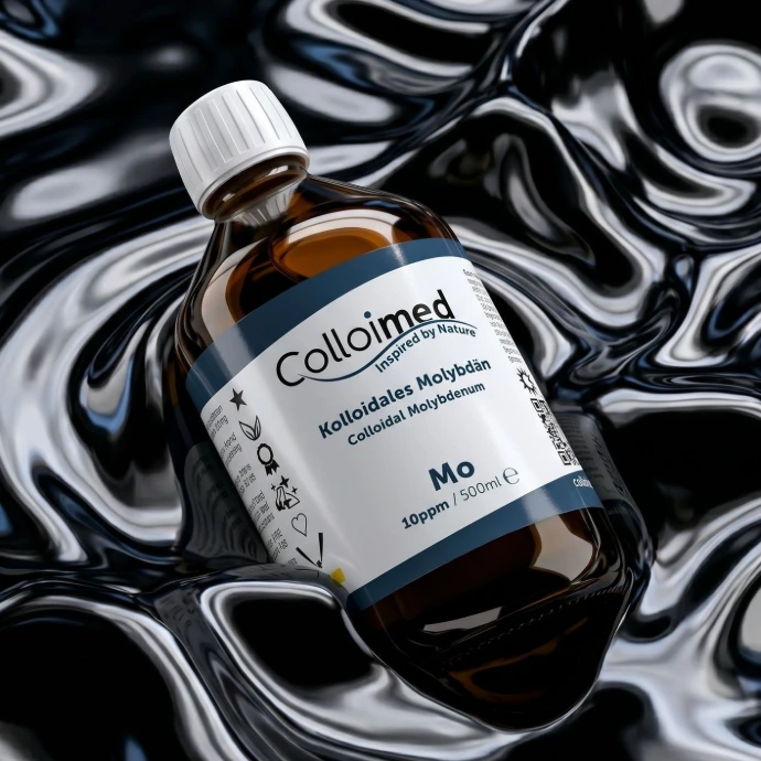 Kolloidales Molybdän von Colloimed mit hochreiner Basis aus 99,99 Prozent reinem Molybdän und Aqua bidest.