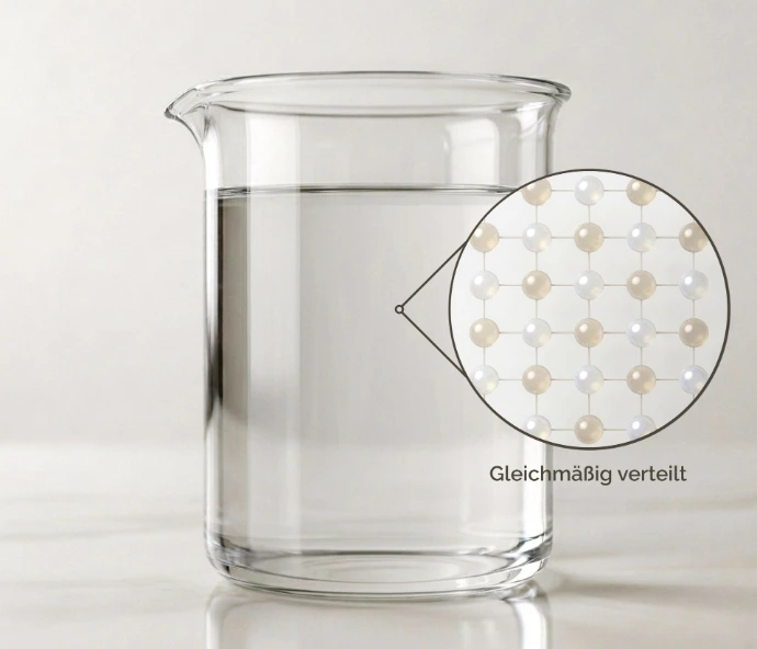 Fein verteilte Zinn-Partikel in einer homogenen kolloidalen Dispersion im Becherglas