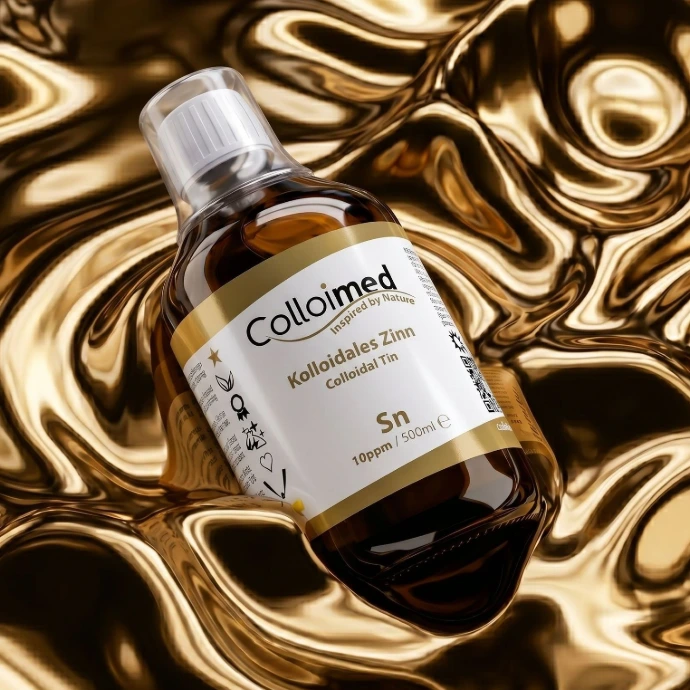 Kolloidales Zinn von Colloimed mit hochreiner Basis aus 99,99 Prozent reinem Zinn und Aqua bidest.