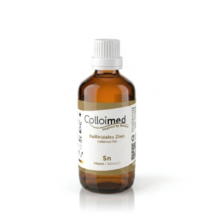 Kolloidales Zinn 10 ppm in der 100 ml Braunglasflasche von Colloimed