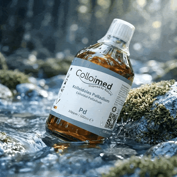 Kolloidales Palladium 10 ppm im Reinstwasser | Colloimed Kolloidales Palladium 10 ppm von Colloimed in klarer Wasser- und Naturinszenierung