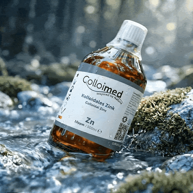 Kolloidales Zink 10 ppm im Reinstwasser | Colloimed Kolloidales Zink 10 ppm von Colloimed in klarer Wasser- und Naturinszenierung