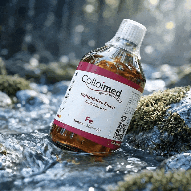 Kolloidales Eisen 10 ppm von Colloimed in klarer Wasser- und Naturinszenierung