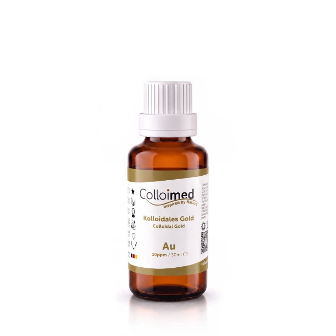 Kolloidales Gold 10 ppm in der 30 ml Braunglasflasche von Colloimed