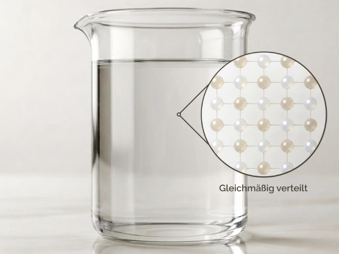 Fein verteilte Gold-Partikel in einer homogenen kolloidalen Dispersion im Becherglas