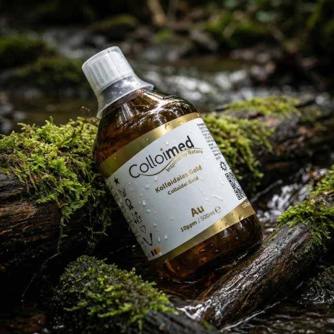 Kolloidales Gold von Colloimed ohne Zusätze in klarer Wasser- und Naturinszenierung