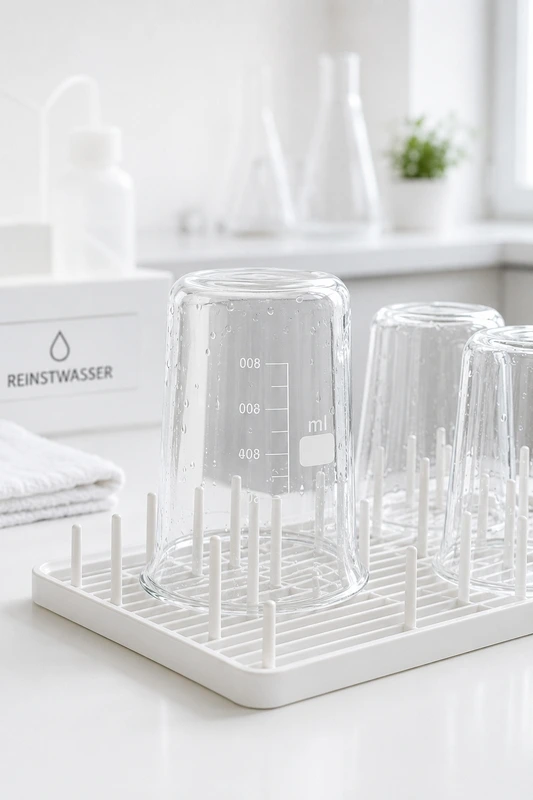 Becherglas sauber abtropfen und trocknen | Colloimed Bechergläser trocknen kopfüber auf einer sauberen Abtropffläche nach dem Spülen