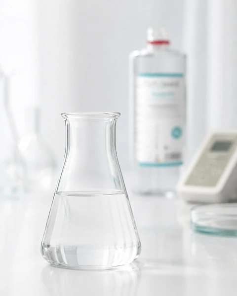 Wissen zu Becherglas und Sauberkeit überprüfen | Colloimed Akademie Helles Laborgefäß als Symbol für das Quiz zu Becherglas und Sauberkeit