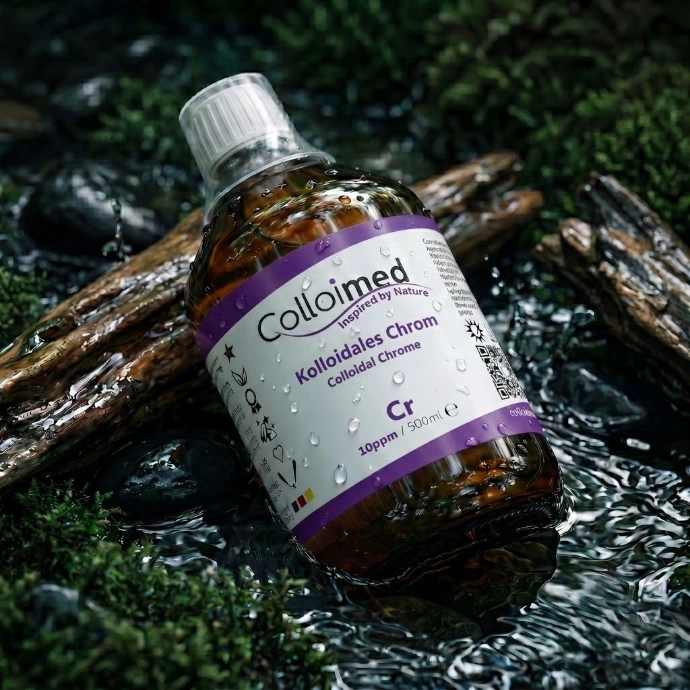Kolloidales Chrom von Colloimed ohne Zusätze in klarer Wasser- und Naturinszenierung
