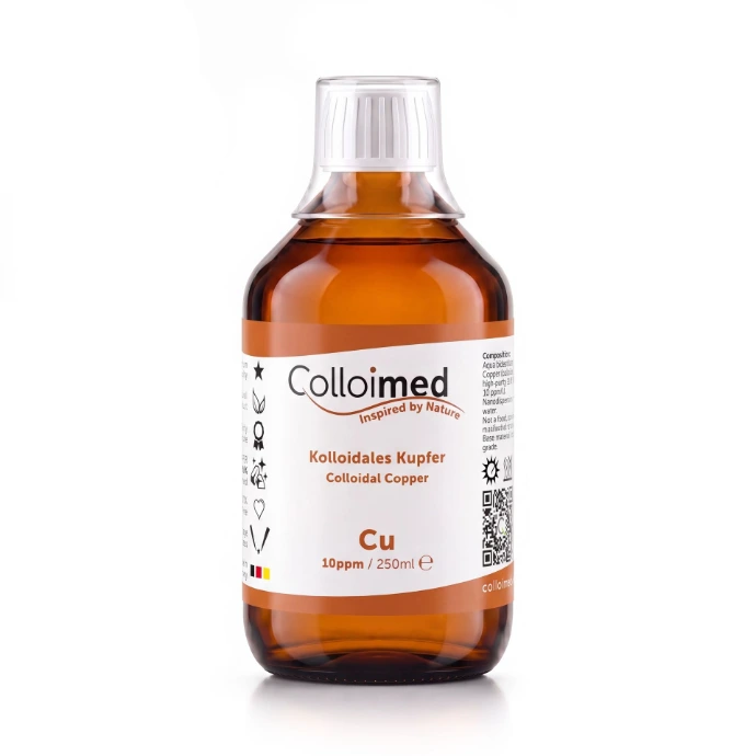 Kolloidales Kupfer 10 ppm in der 250 ml Braunglasflasche von Colloimed