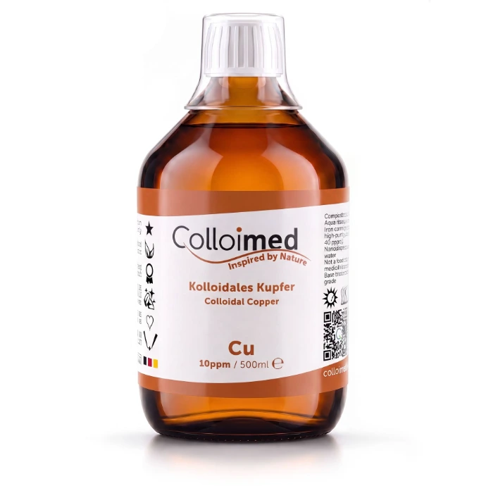 Kolloidales Kupfer 10 ppm in der 500 ml Braunglasflasche von Colloimed