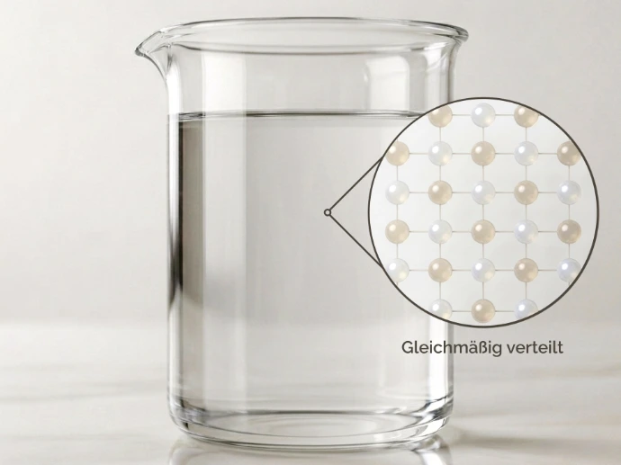 Fein verteilte Kupfer-Partikel in einer homogenen kolloidalen Dispersion im Becherglas
