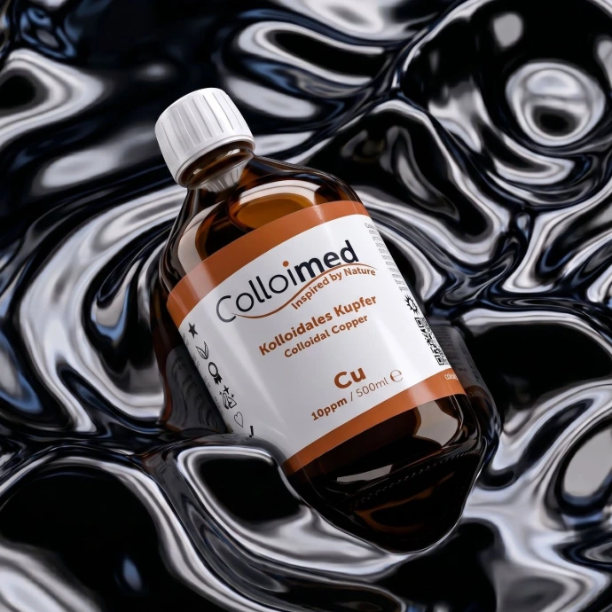 Kolloidales Kupfer von Colloimed mit hochreiner Basis aus 99,99 Prozent reinem Kupfer und Aqua bidest.