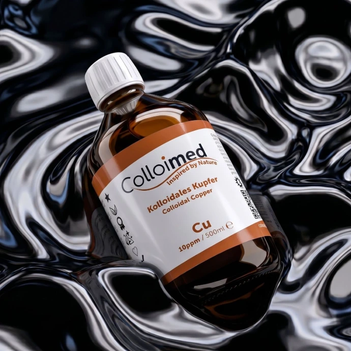 Kolloidales Kupfer von Colloimed hochwertig inszeniert als Produktbild zum Entdecken und Kaufen