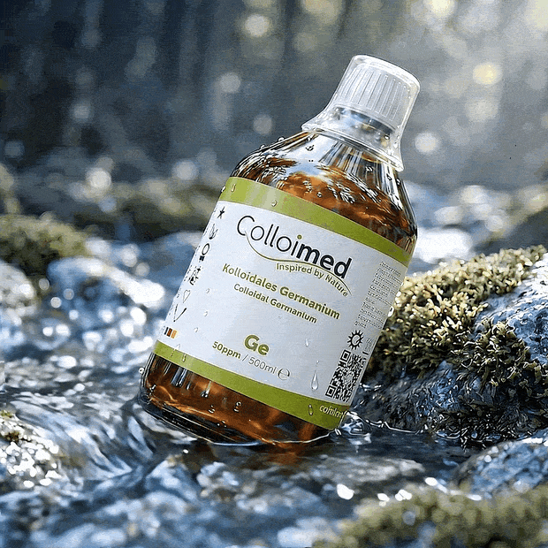Kolloidales Germanium 50 ppm von Colloimed in klarer Wasser- und Naturinszenierung