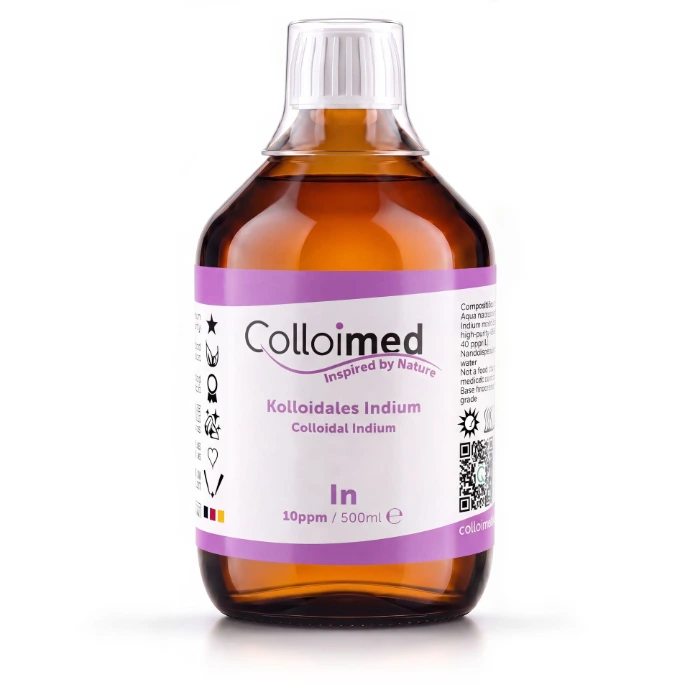 Kolloidales Indium 10 ppm in der 500 ml Braunglasflasche von Colloimed