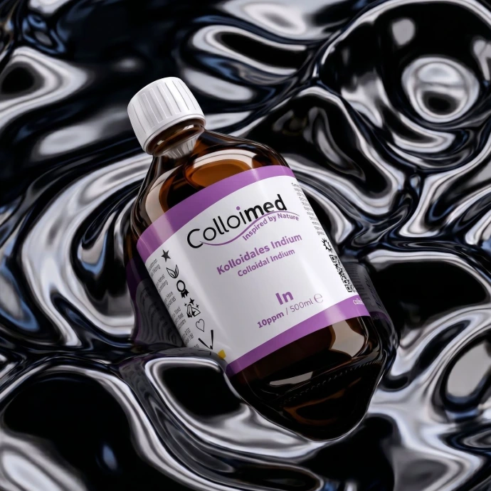 Kolloidales Indium von Colloimed mit hochreiner Basis aus 99,995 Prozent reinem Indium und Aqua bidest.