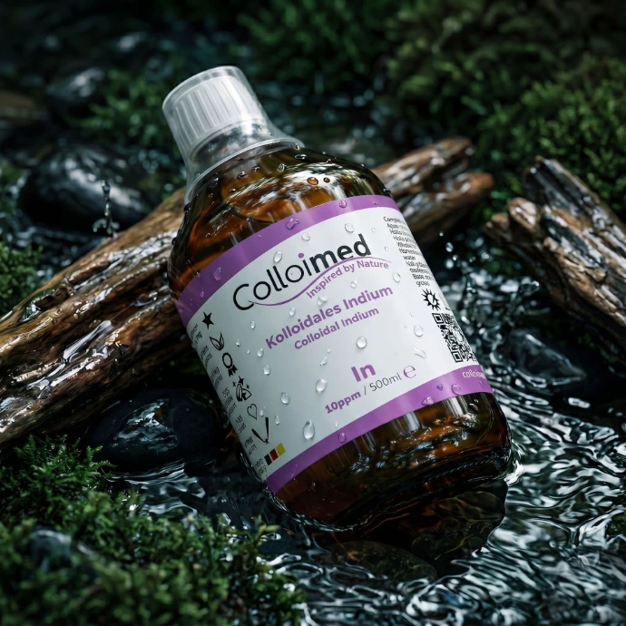 Kolloidales Indium von Colloimed ohne Zusätze in klarer Wasser- und Naturinszenierung