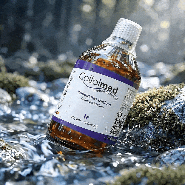 Kolloidales Iridium 10 ppm im Reinstwasser | Colloimed Kolloidales Iridium 10 ppm von Colloimed in klarer Wasser- und Naturinszenierung