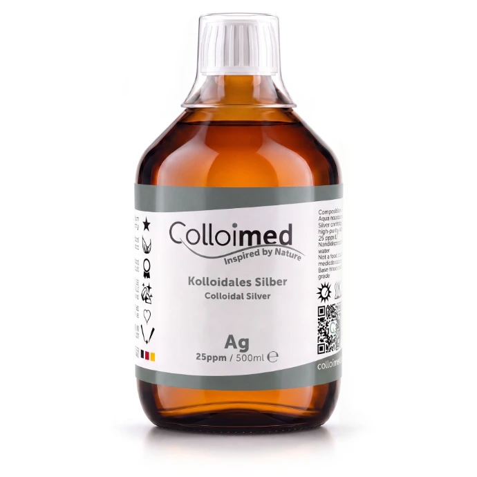 Kolloidales Silber 25 ppm in der 500 ml Braunglasflasche von Colloimed