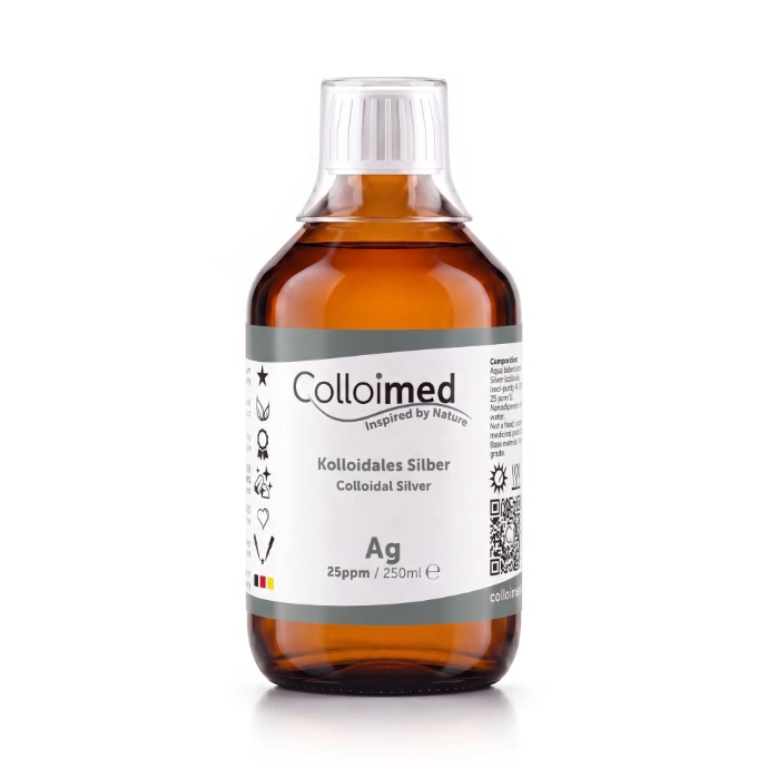 Kolloidales Silber 25 ppm in der 250 ml Braunglasflasche von Colloimed