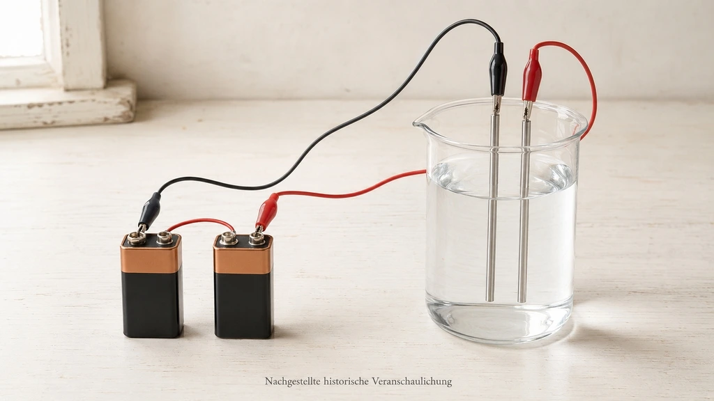 Nachgestellter historischer Kolloidgenerator mit zwei in Reihe geschalteten 9-Volt-Batterien