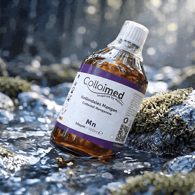 Kolloidales Mangan 10 ppm im Reinstwasser | Colloimed Kolloidales Mangan 10 ppm von Colloimed in klarer Wasser- und Naturinszenierung