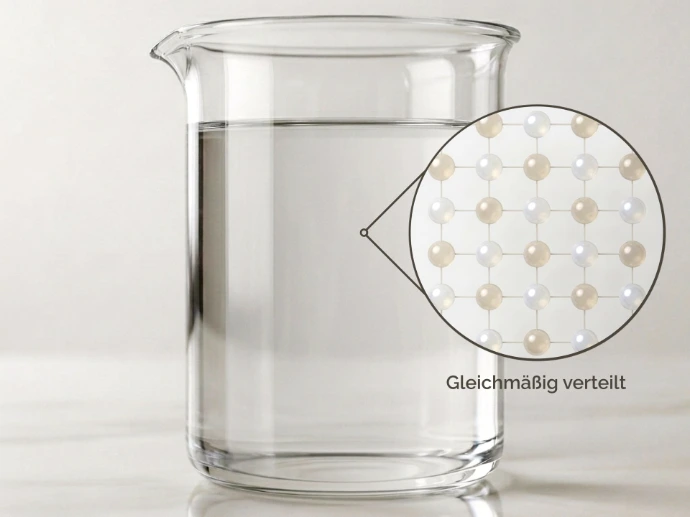 Fein verteilte Mangan-Partikel in einer homogenen kolloidalen Dispersion im Becherglas