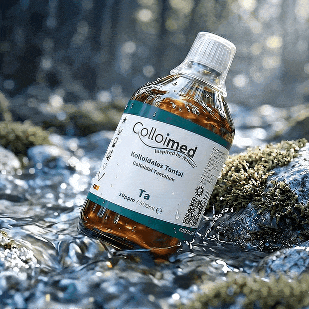 Kolloidales Tantal 10 ppm im Reinstwasser | Colloimed Kolloidales Tantal 10 ppm von Colloimed in klarer Wasser- und Naturinszenierung