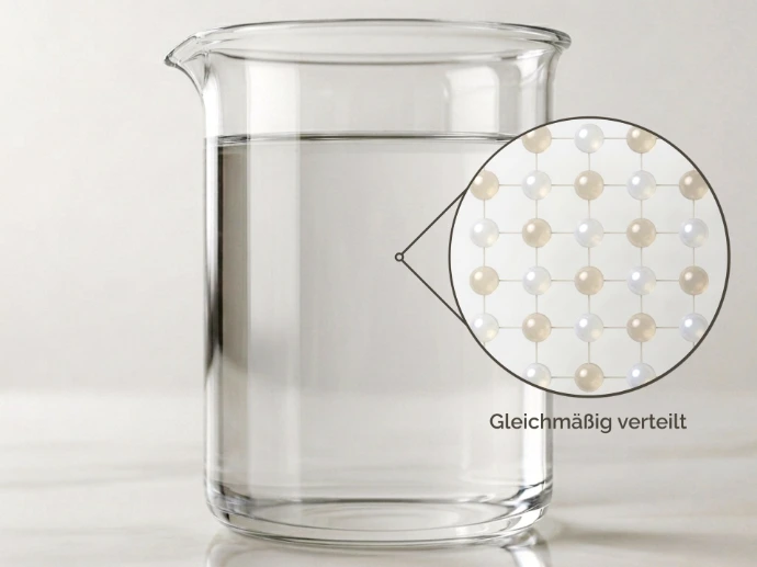 Fein verteilte Bor-Partikel in einer homogenen kolloidalen Dispersion im Becherglas