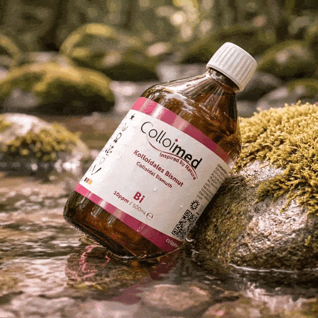 Kolloidales Bismut 10 ppm von Colloimed in klarer Wasser- und Naturinszenierung