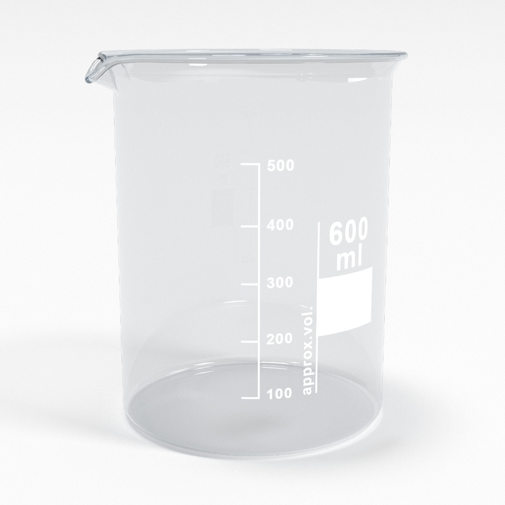 [BGB0600L] Becherglas 600ml mit Teilung und Ausguss Low