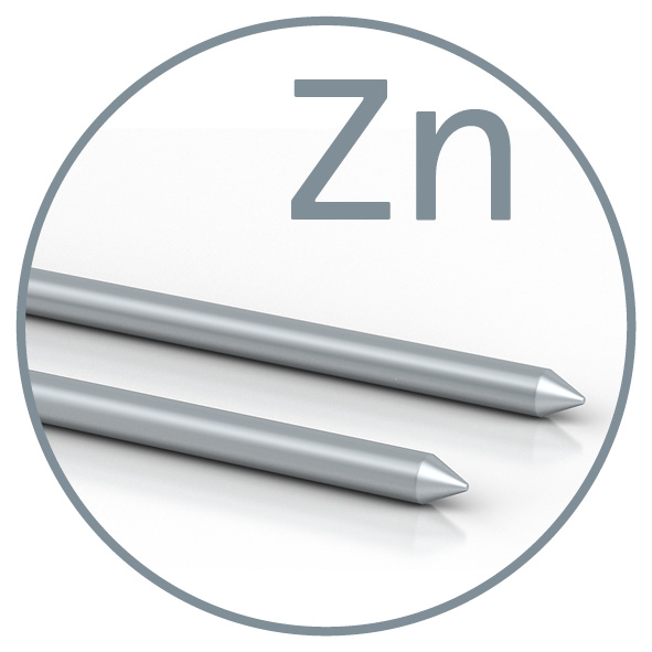 [M11005] Colloimed Zink-Elektroden (Zn 99,995 %), 3 mm Ø, angespitzt (Paar) (80 mm)