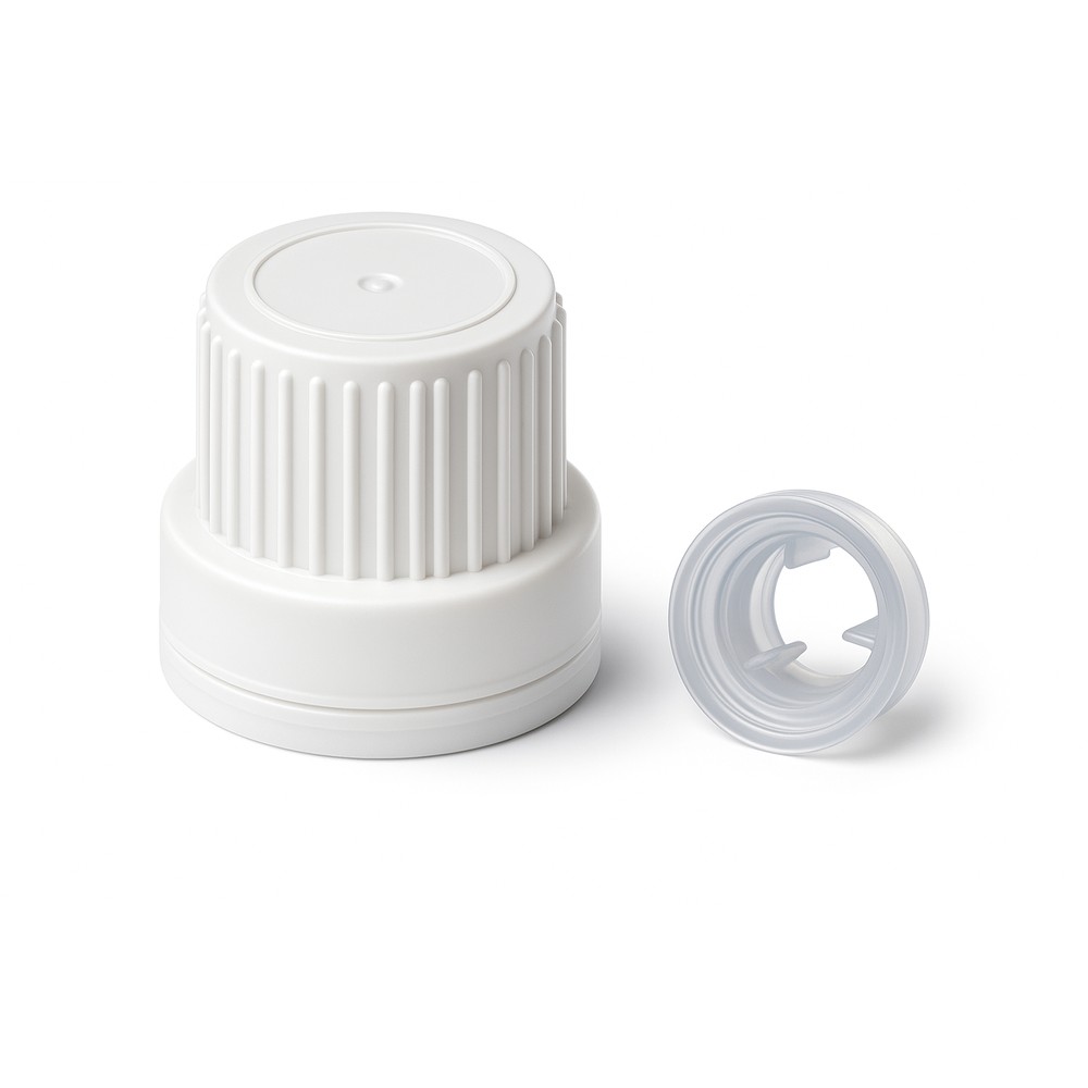 Schraubverschluss DIN18 für Braunglasflaschen, weiß mit Gießring