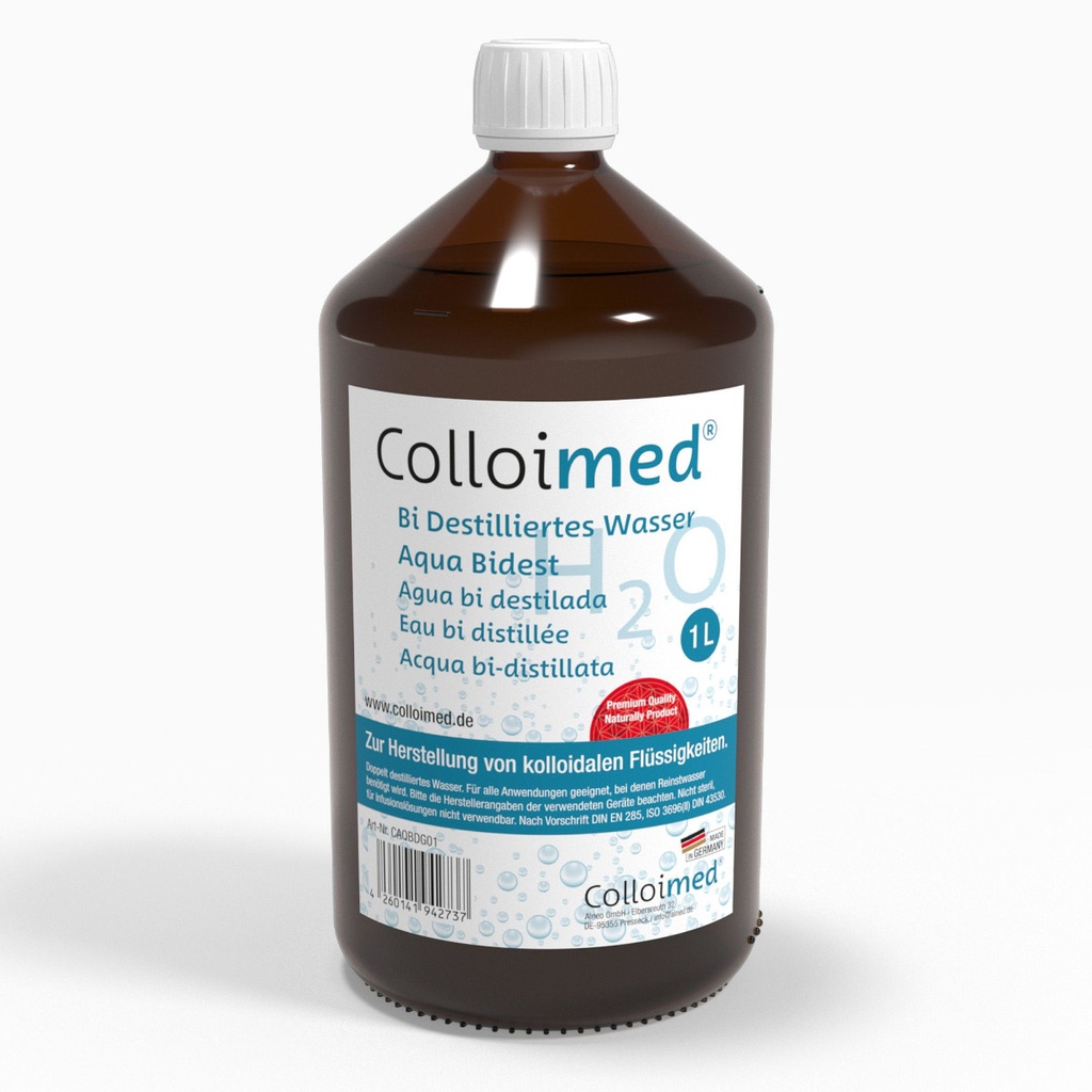 Colloimed AquaCollo Bidestilliertes Wasser 1l Flasche Glas