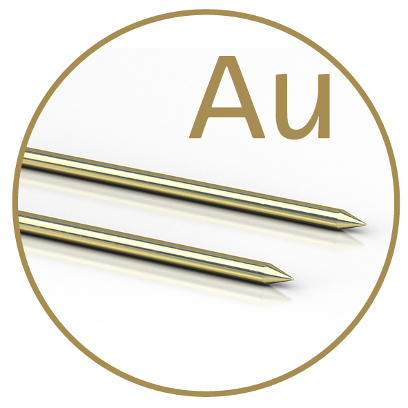 Goldelektroden Au 99,99 % 1mm in 55/80/100mm mit 2mm Adapter