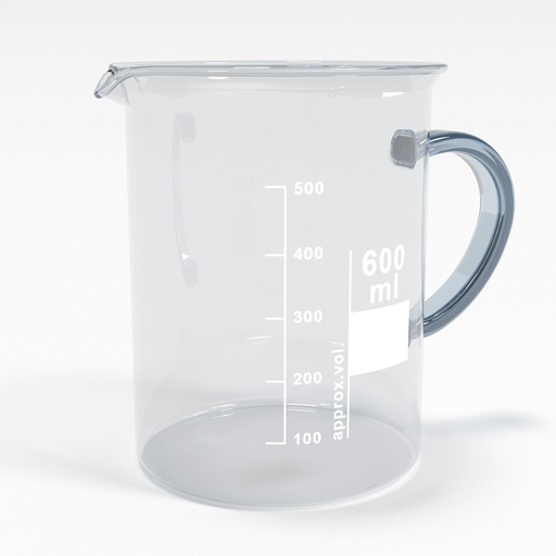 [BGH0600] Becherglas 600ml Teilung und Ausguss - Henkel