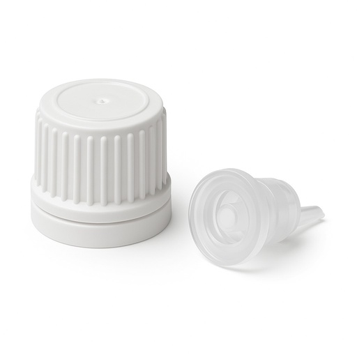 [BG0KD18ST] Schraubverschluss DIN18 für Braunglasflaschen, weiß mit Senkrechttropfer