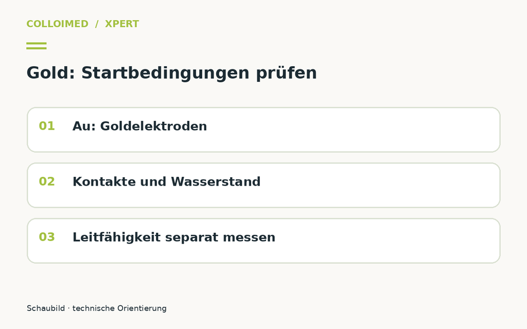 Kolloidales Gold mit dem Xpert: Start und Wasserleitwert